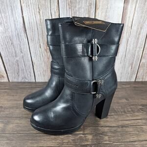 Harley Davidson Marissa High Heel Platform Black Leather Boots Women's Sz 6